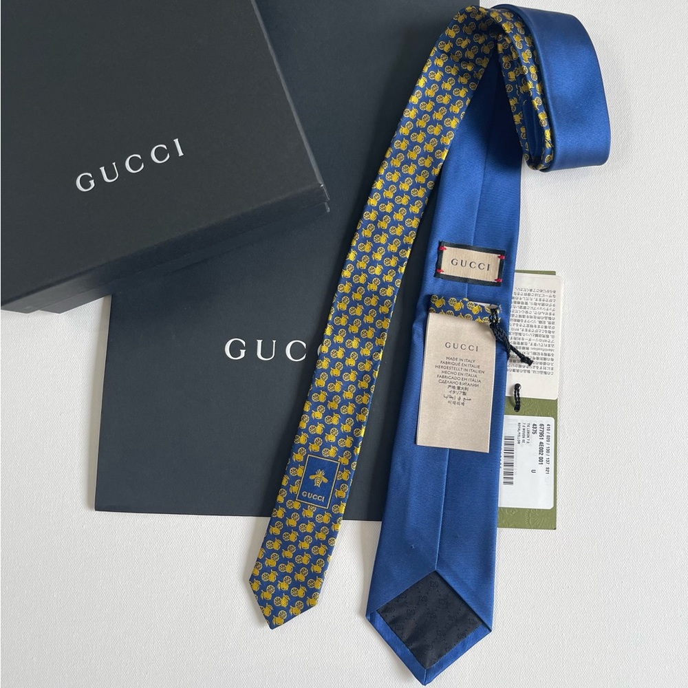 Authentic NewGucci 'Lemon Gucci' Jacquard Silk Tie - Picture 6 of 13
